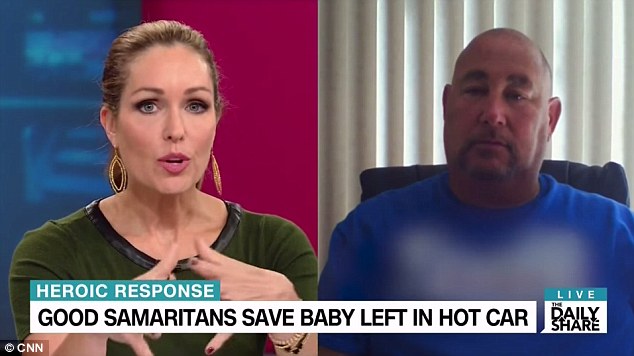 A retired cop who saved a baby in a hot car was interviewed on a CNN-owned channel but his TRUMP 2016 shirt was obscured.